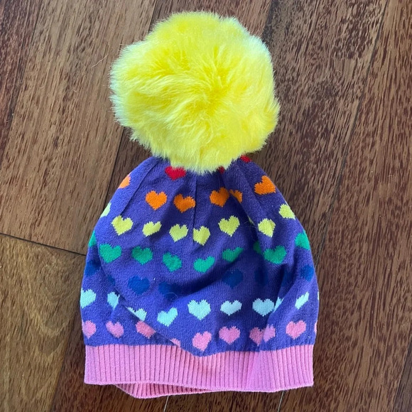 NWOT Hanna Andersson Girl’s Size M Purple Heart Pom Pom Knit Beanie - Picture 1 of 3